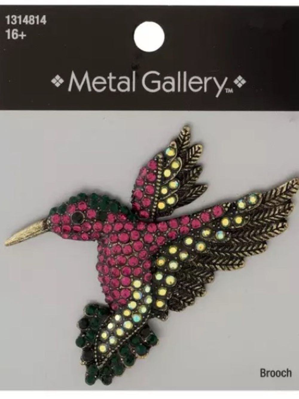 New Metal Gallery Pink & Green Hummingbird Brooch